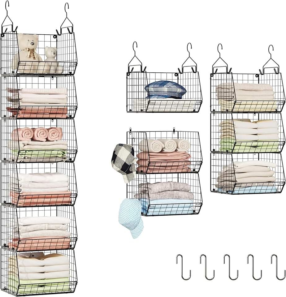Six-Tier Closet Hanging Organizer with Hooks and Baskets