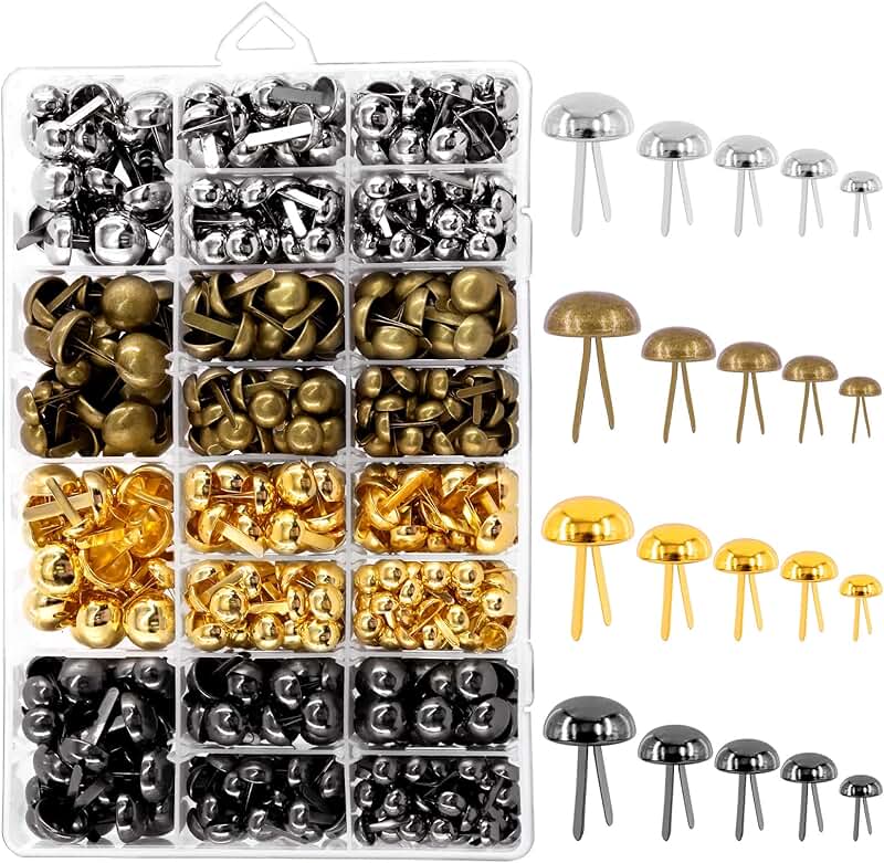 1200-Piece Metal Paper Fasteners Kit in 5 Sizes