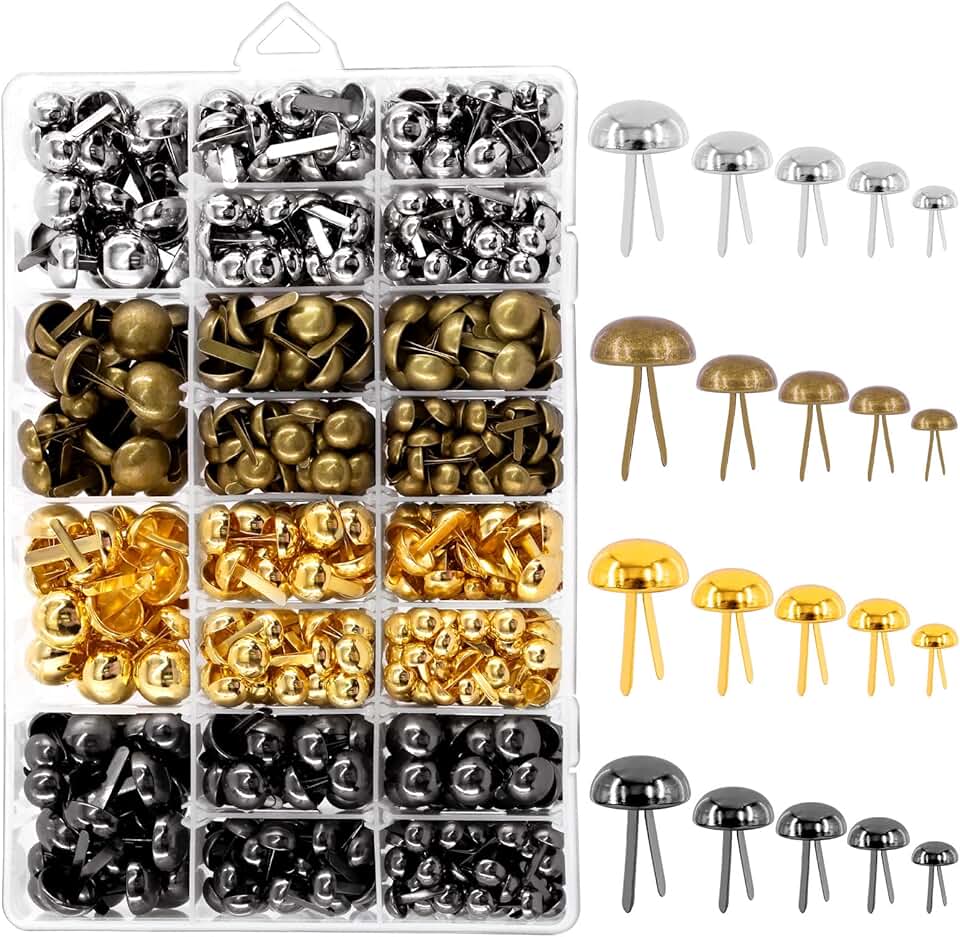1200-Piece Metal Paper Fasteners Kit in 5 Sizes