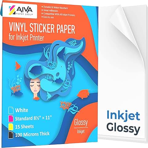 Glossy White Printable Vinyl Sticker Paper, 15 Sheets
