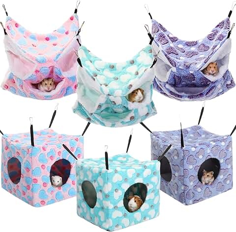 6 Pcs Small Animal Cage Hanging Hammocks and Hideouts