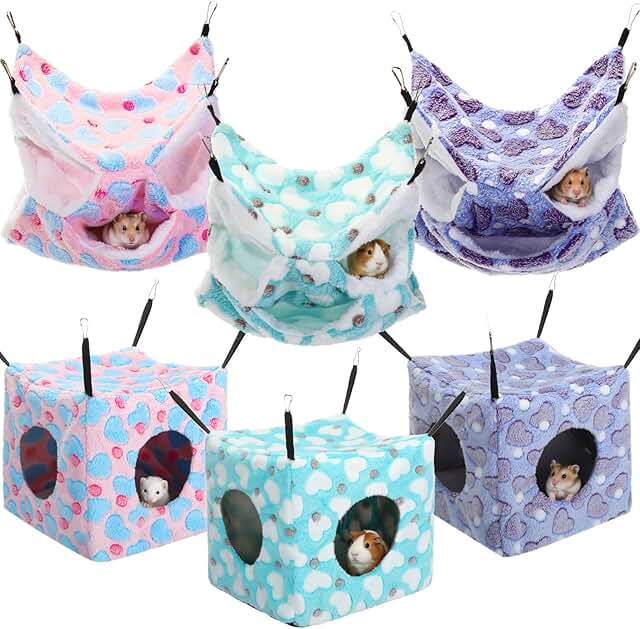 6 Pcs Small Animal Cage Hanging Hammocks and Hideouts