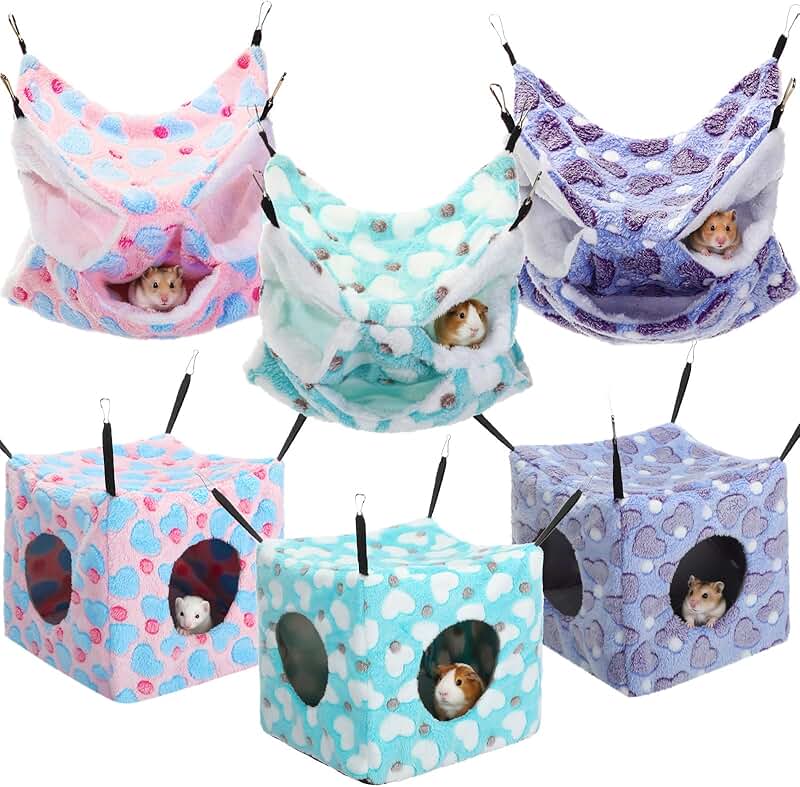 6 Pcs Small Animal Cage Hanging Hammocks and Hideouts