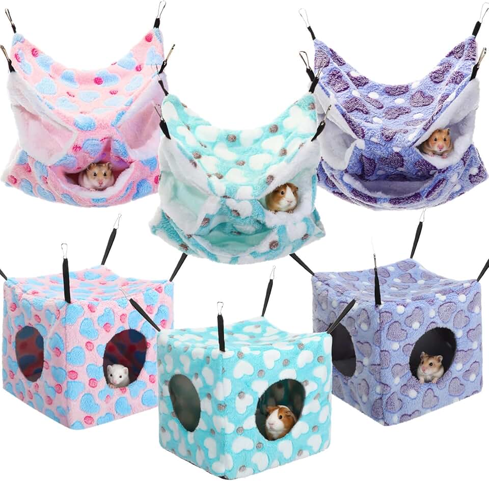6 Pcs Small Animal Cage Hanging Hammocks and Hideouts