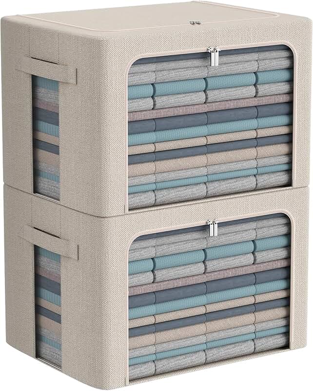 Large Foldable Linen Storage Bins with Handles, 2 Pack