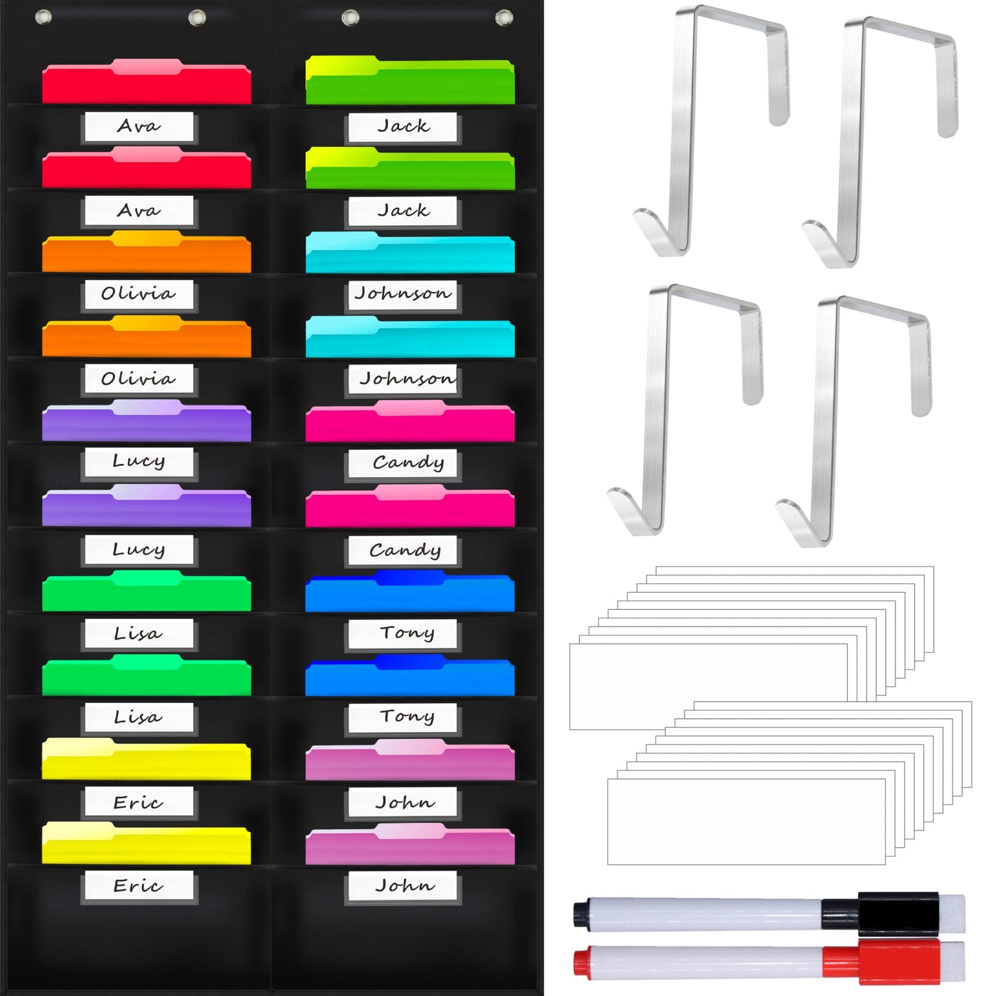 Nylon Wall Pocket Chart with 20 Pockets and Hooks
