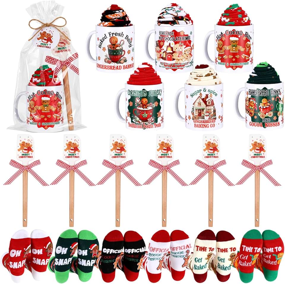 Christmas Gingerbread Man Gift Set with Mugs Socks and Cards