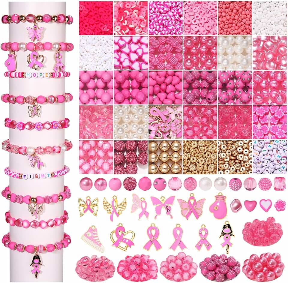 2650+ Pink Breast Cancer Awareness Beads for Jewelry Making