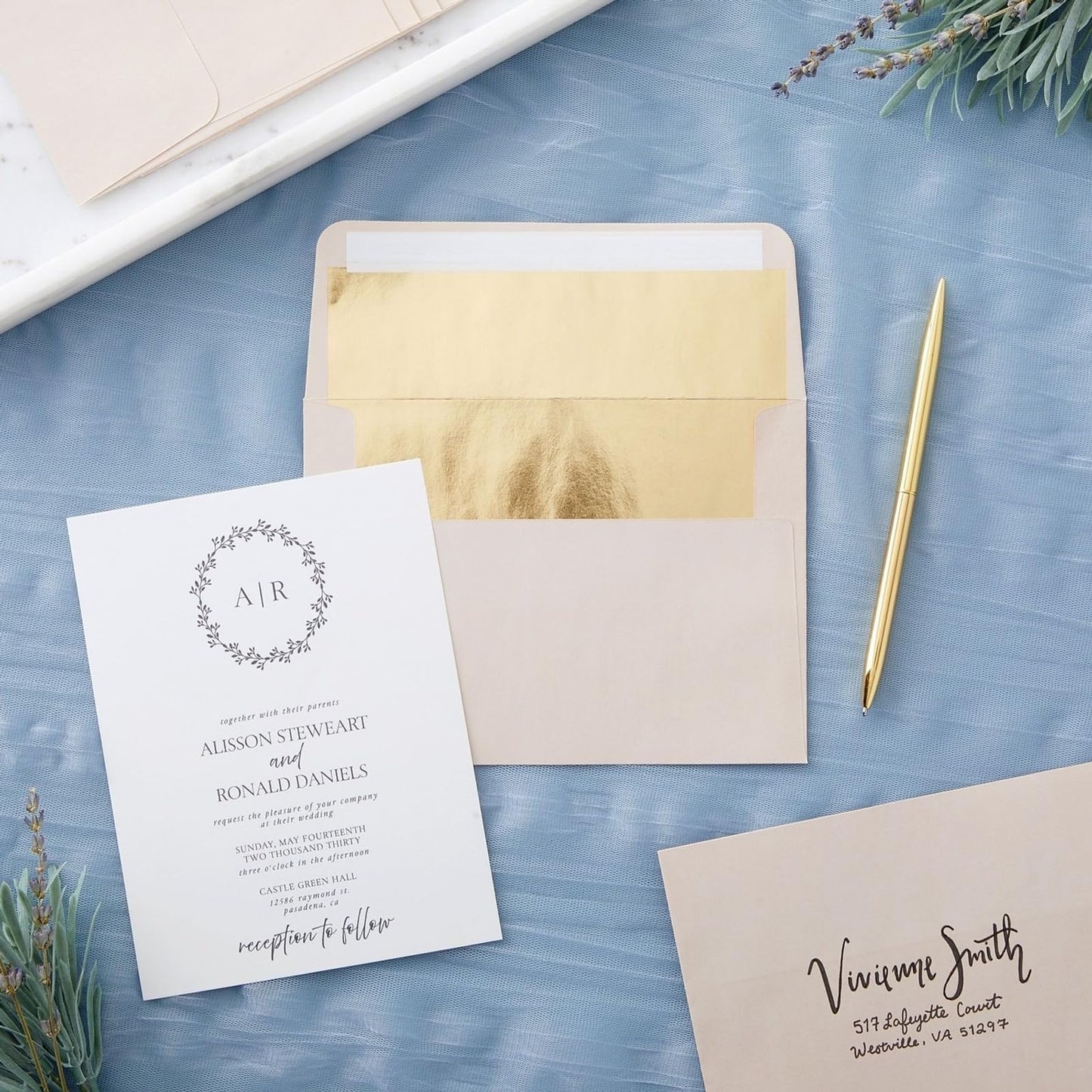 Pink A7 Envelopes with Bronze Foil Lining, 50 Pack