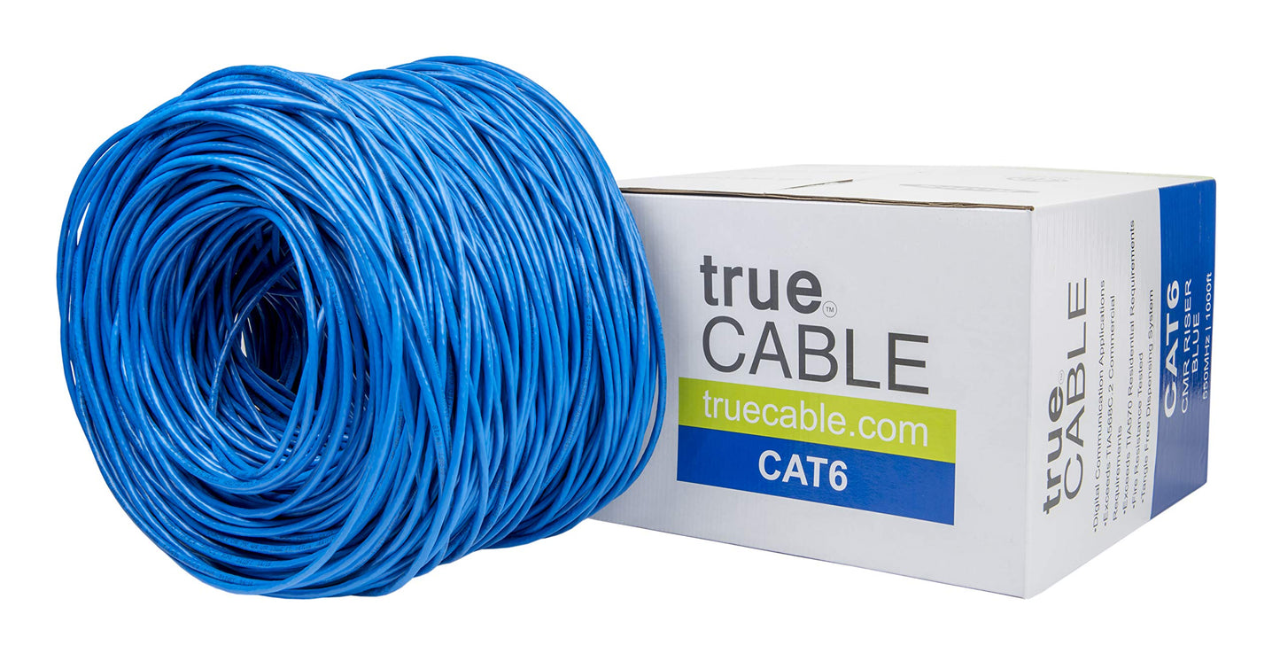 Cat6 Riser (CMR), 1000ft, Blue, 23AWG 4 Pair Solid Bare Copper, 550MHz, ETL Listed, Unshielded Twisted Pair (UTP), Bulk Ethernet