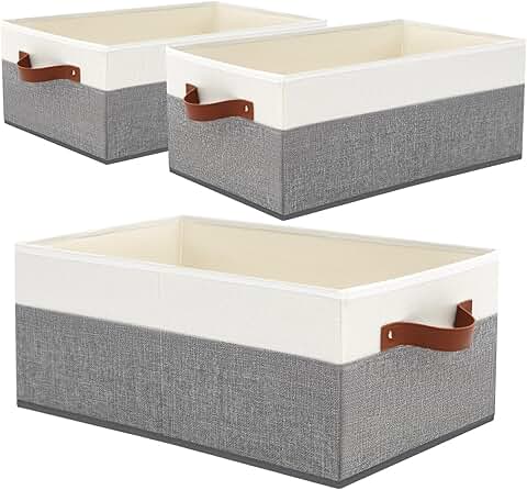 Set of three large fabric storage bins with handles