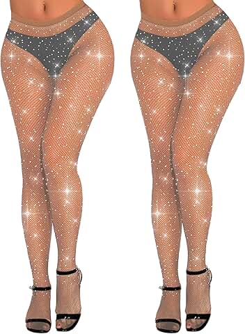 Two Pairs of Sparkly Fishnet Stockings for Women