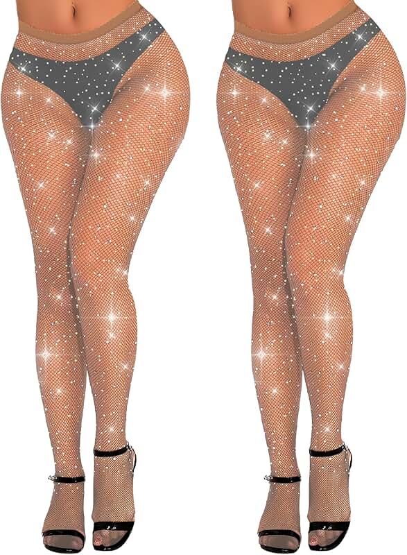 Two Pairs of Sparkly Fishnet Stockings for Women