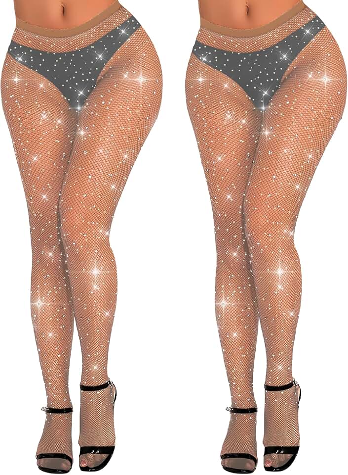Two Pairs of Sparkly Fishnet Stockings for Women