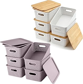 Set of 6 lidded storage baskets and bins