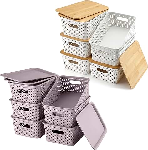 Set of 6 lidded storage baskets and bins