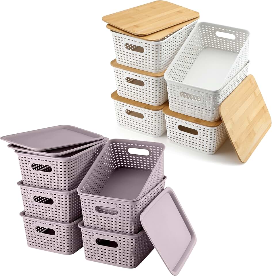 Set of 6 lidded storage baskets and bins