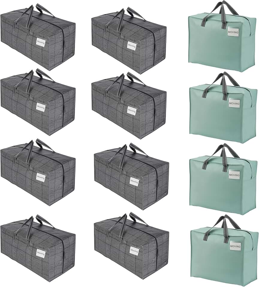 12 Heavy-Duty Moving Bags with Straps and Handles