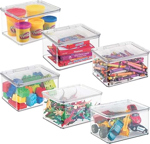 Set of 6 clear plastic stackable storage boxes