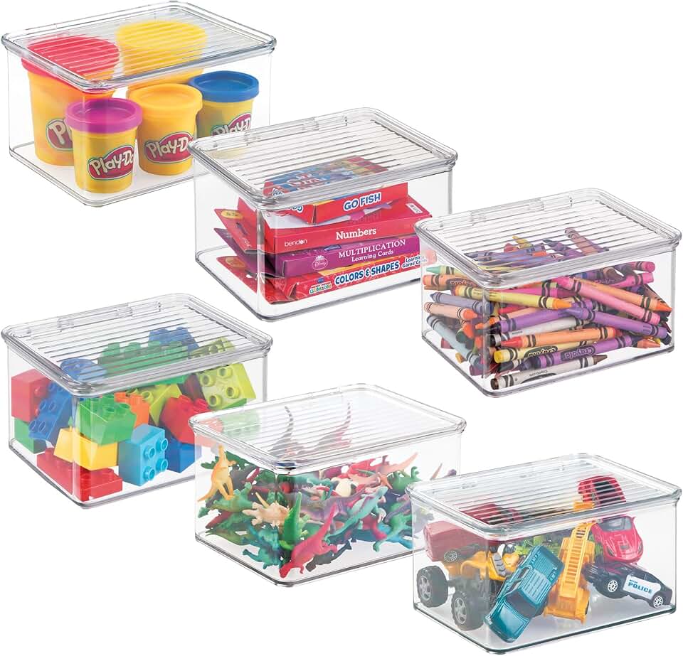 Set of 6 clear plastic stackable storage boxes
