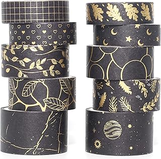 10 Rolls Gold Foil Washi Tape Set for Crafts and Journals