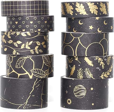 10 Rolls Gold Foil Washi Tape Set for Crafts and Journals