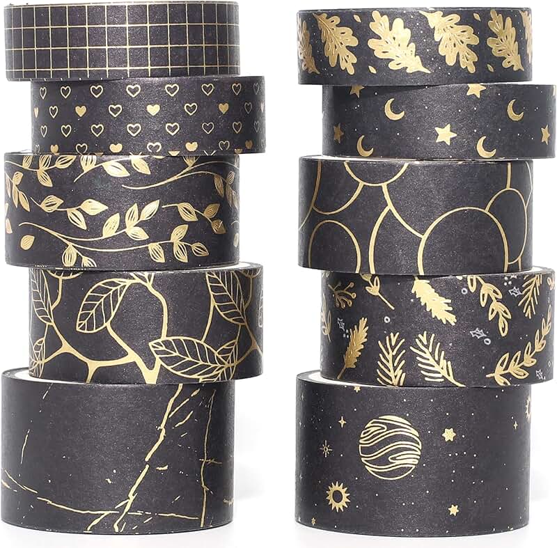 10 Rolls Gold Foil Washi Tape Set for Crafts and Journals
