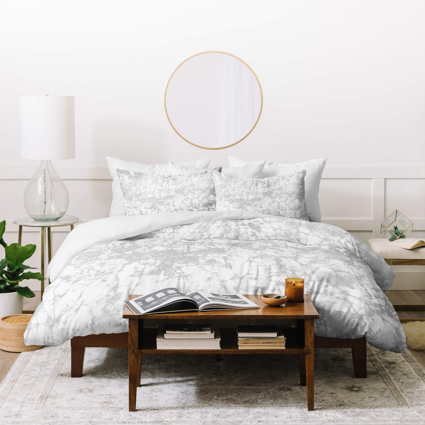 Amy Sia Crackle Batik Pale Gray Duvet Set with Pillow Sham, Twin