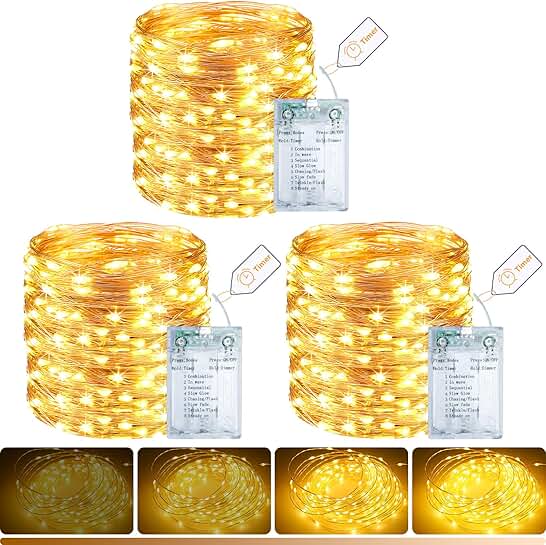 Battery-operated fairy lights with timer, 33ft, 100 LEDs, 8 modes
