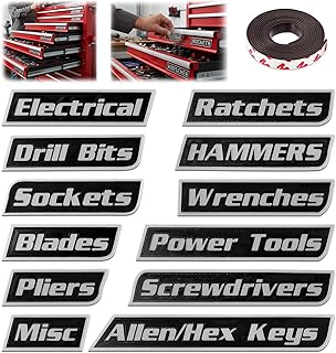 Set of 12 Magnetic Toolbox Labels for Steel Drawers and Cabinets