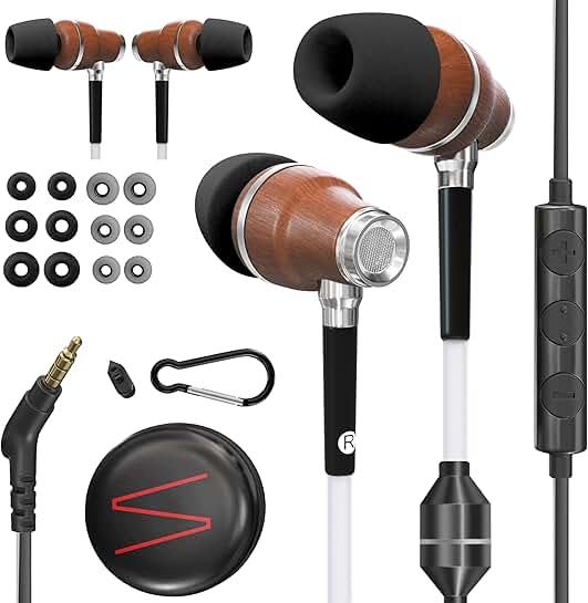 Premium Wooden Airtube Headphones with Microphone and Volume Control