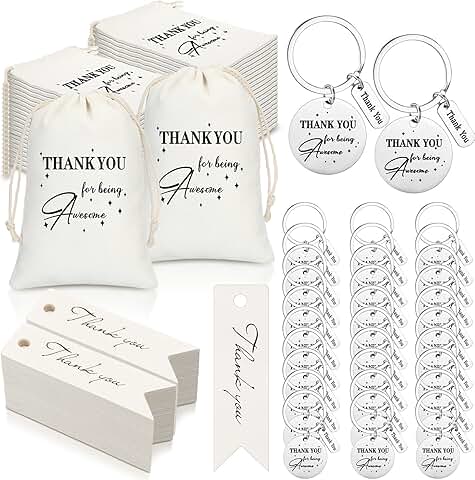 50 Employee Appreciation Gift Bags with Thank You Keychains