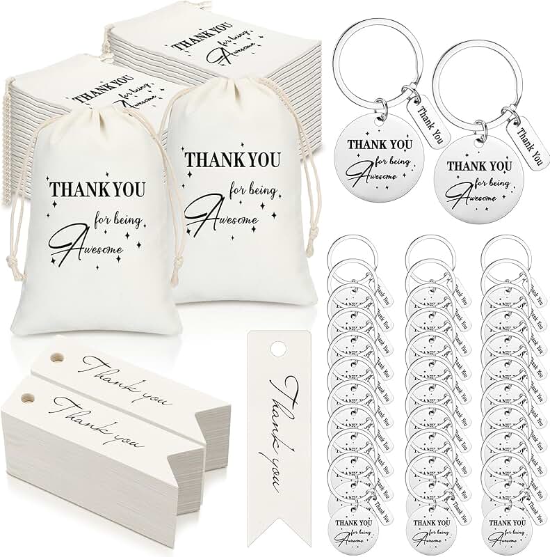 50 Employee Appreciation Gift Bags with Thank You Keychains