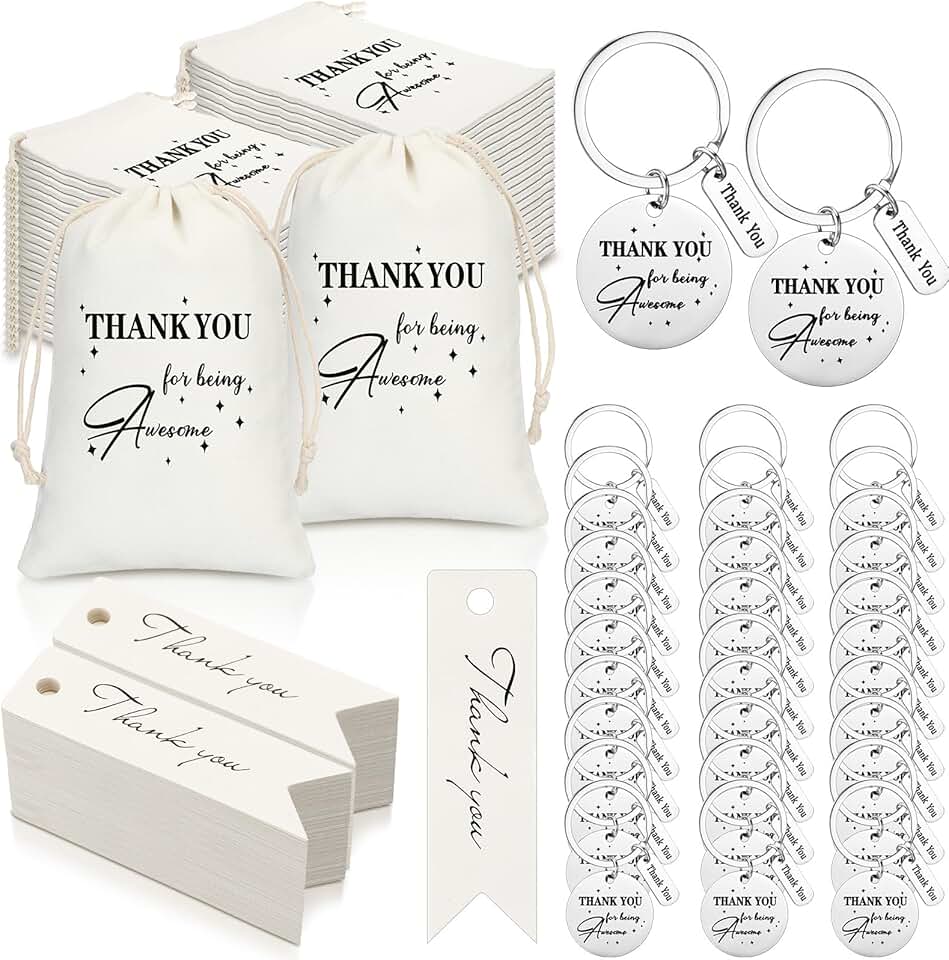 50 Employee Appreciation Gift Bags with Thank You Keychains