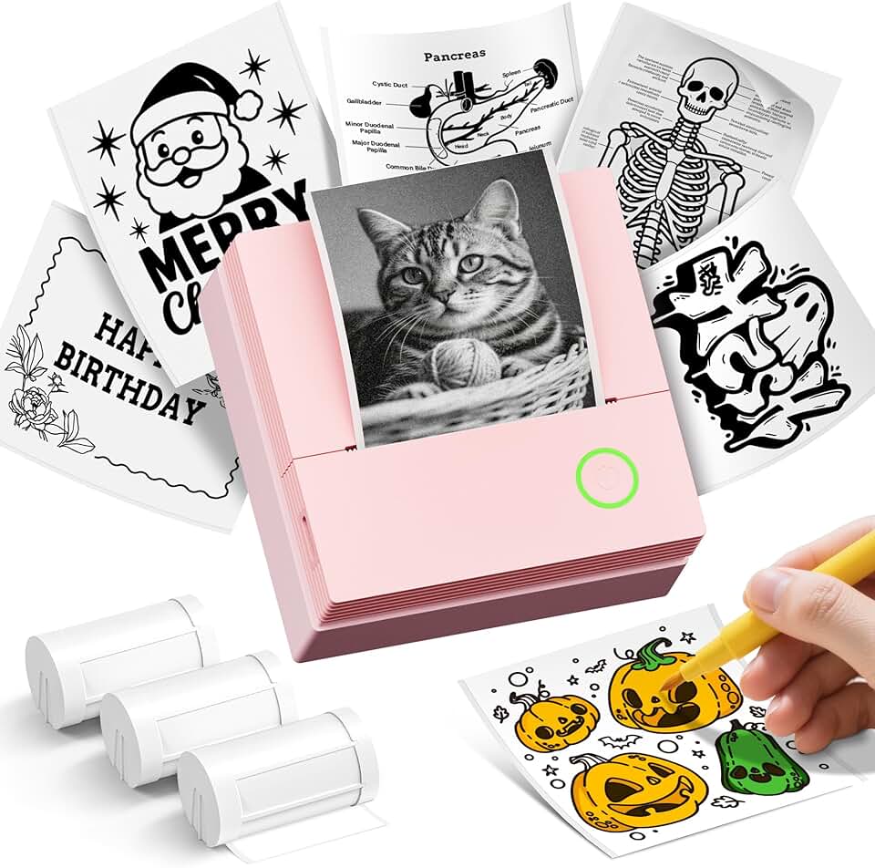 Portable inkless Bluetooth sticker printer in pink