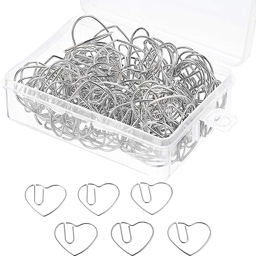 100 Mini Heart-Shaped Metal Paper Clips in Silver