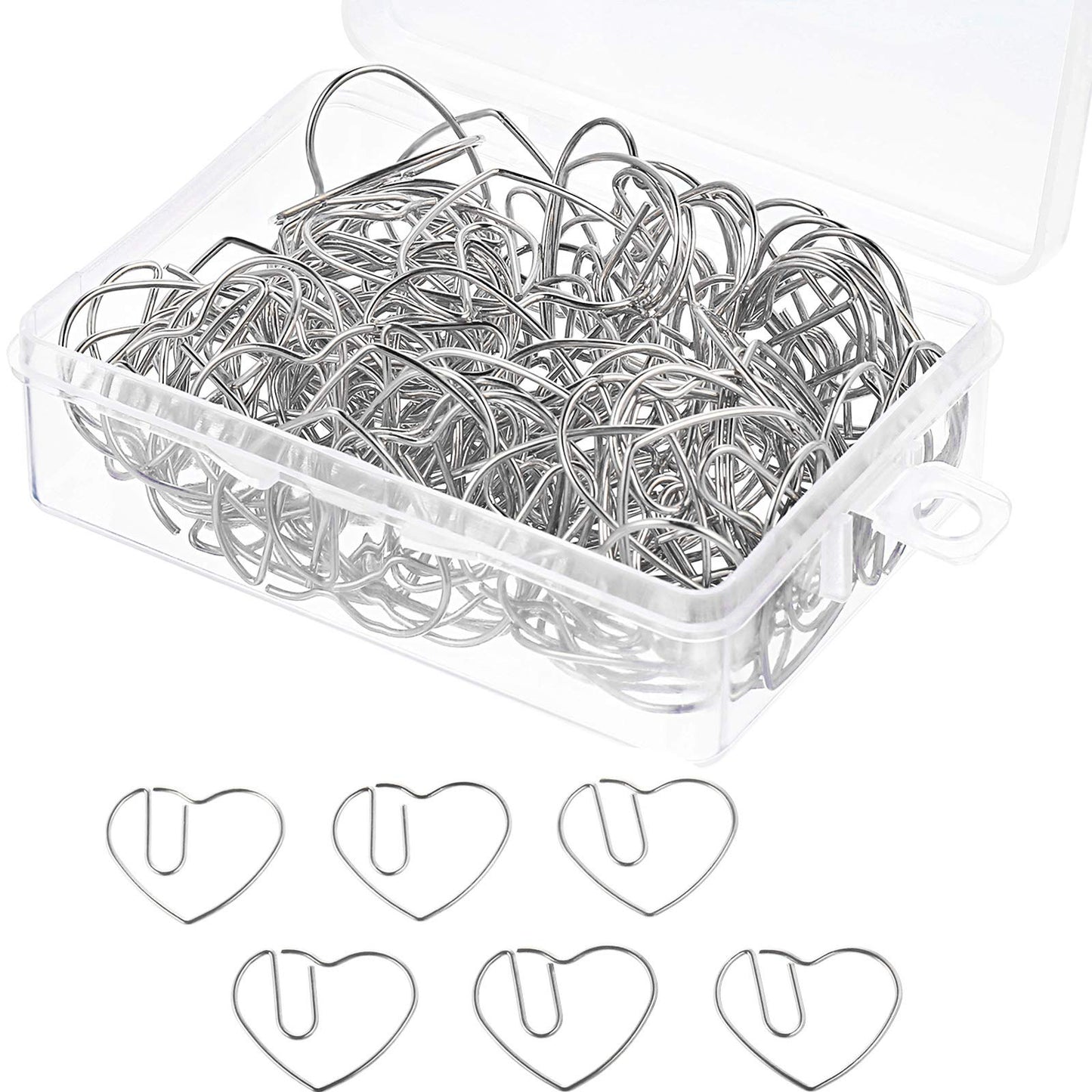 100 Mini Heart-Shaped Metal Paper Clips in Silver
