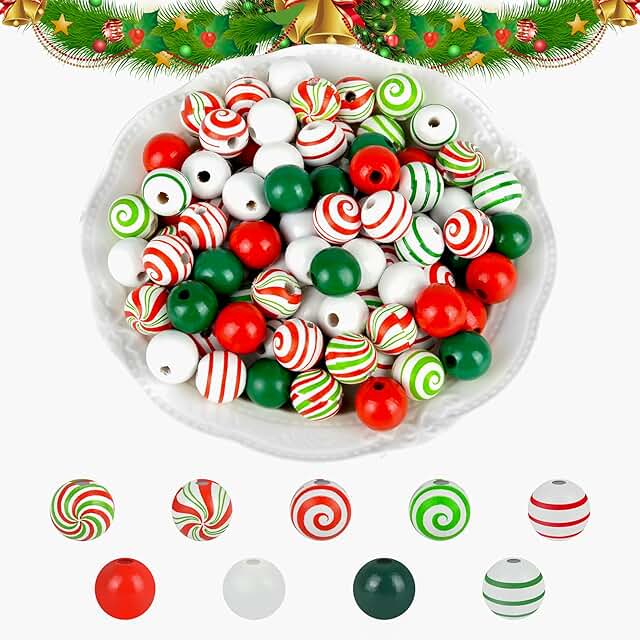 240 Christmas Wooden Candy Cane Bead Set