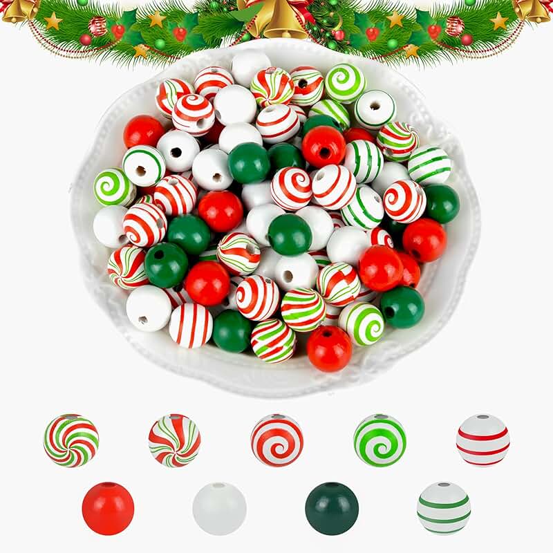 240 Christmas Wooden Candy Cane Bead Set