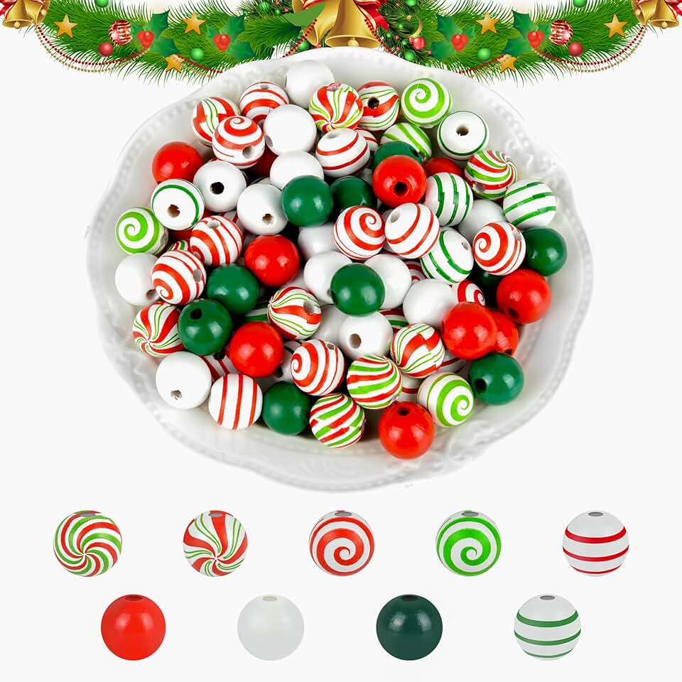 240 Christmas Wooden Candy Cane Bead Set