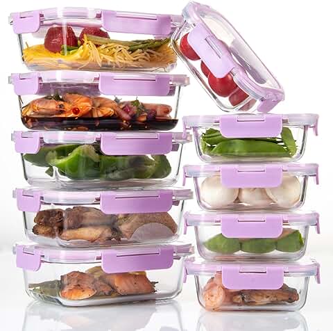 Airtight Glass Food Storage Containers Set of 10
