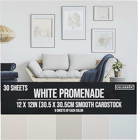 White 12x12 inch smooth cardstock in multiple colors