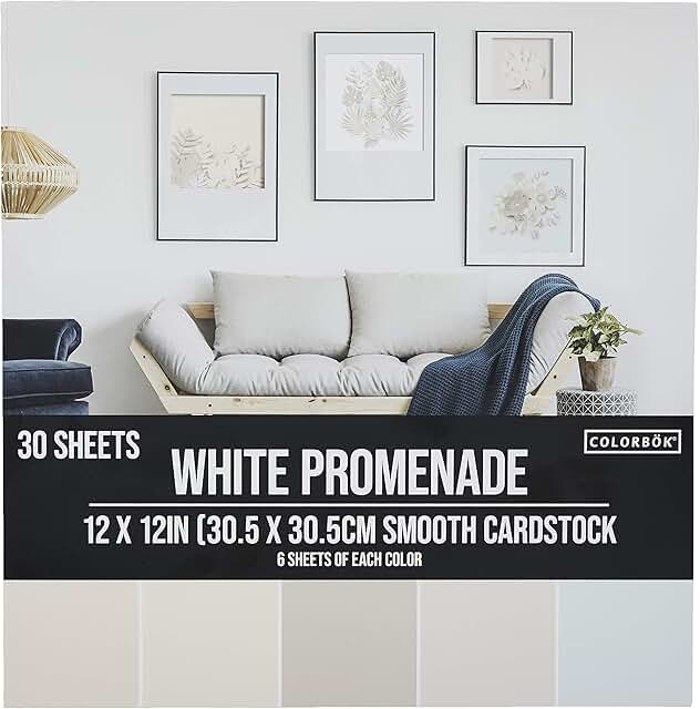 White 12x12 inch smooth cardstock in multiple colors