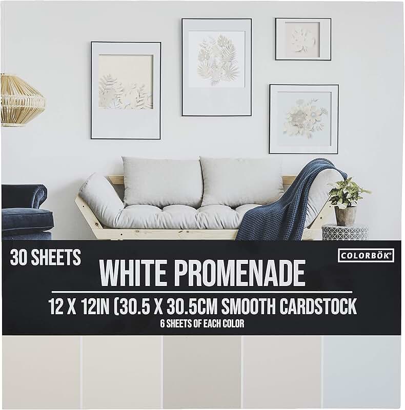 White 12x12 inch smooth cardstock in multiple colors