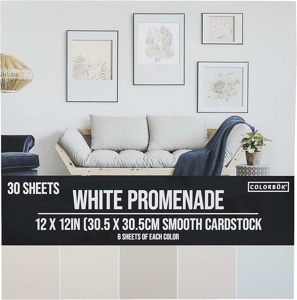 White 12x12 inch smooth cardstock in multiple colors