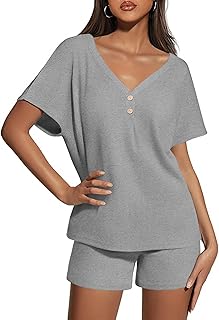 Women's Waffle Knit Short Pajama Set with Pockets