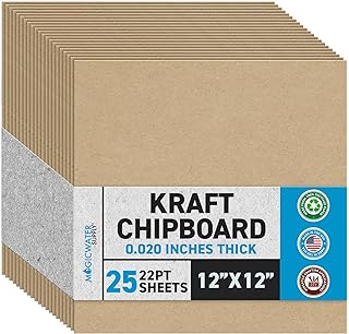 12x12 Inch Heavy Duty Kraft Chipboard Sheets, 25 Pack