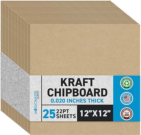 12x12 Inch Heavy Duty Kraft Chipboard Sheets, 25 Pack