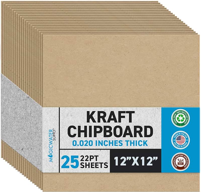 12x12 Inch Heavy Duty Kraft Chipboard Sheets, 25 Pack