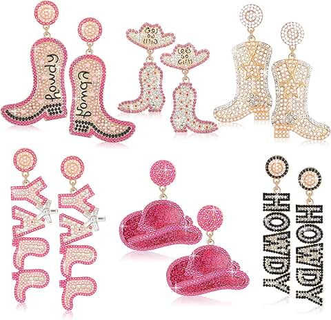 Six Pairs of Beaded Cowboy Drop Earrings for Women